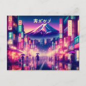 Tokyo met neonlichten en Mount Fuji. briefkaarten (Voorkant)