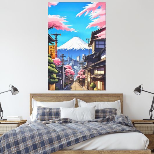 Tokyo Mt Fuji Uitgerekt Canvas Print (Insitu (Slaapkamer))