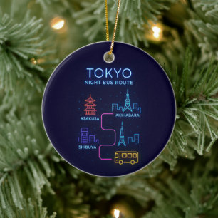 Tokyo Nachtbusroute Neon Design – Japan Reis Keramisch Ornament