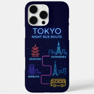 Tokyo Nachtbusroute Neon Design – Japan Reizen iPhone 16 Pro Max Hoesje