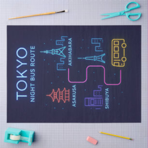 Tokyo Nachtbusroute Neon Design – Japan Reizen Tissuepapier