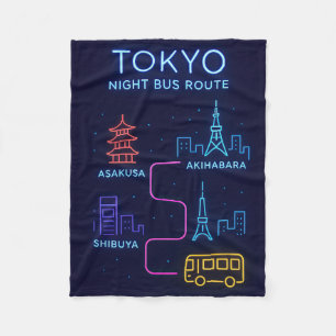Tokyo Nachtbusroute Neon Kunst – Japan Reizen  Fleece Deken