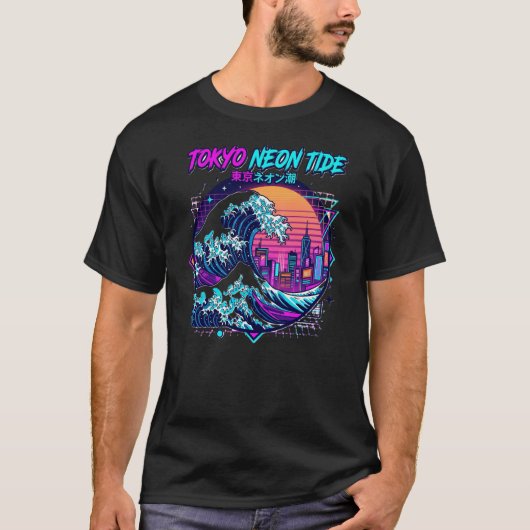 Tokyo Neon Getijden T-shirt Retro Synthwave Golf G (Voorkant)