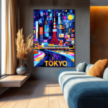 Tokyo Neon Glow – Kleurrijk geometrisch stadsbeeld