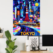 Tokyo Neon Glow – Kleurrijk geometrisch stadsbeeld Poster (Thuiskantoor)