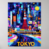 Tokyo Neon Glow – Kleurrijk geometrisch stadsbeeld Poster (Voorkant)