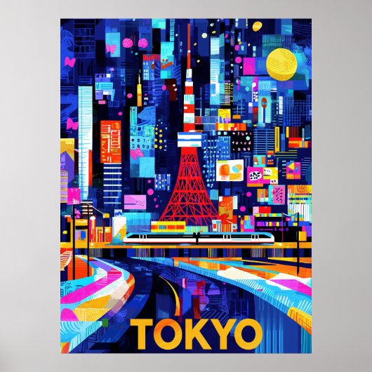 Tokyo Neon Glow – Kleurrijk geometrisch stadsbeeld Poster (Voorkant)