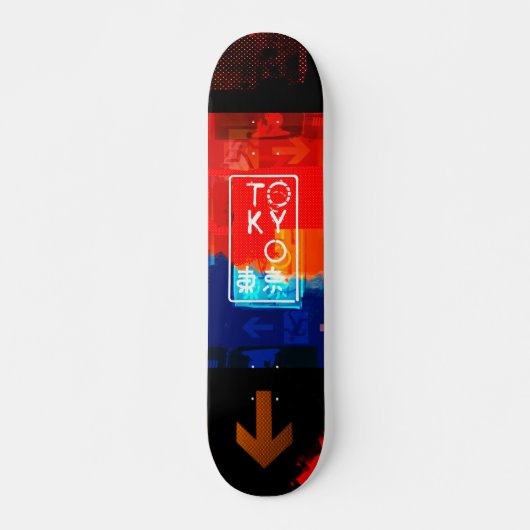 Tokyo Neon Red/Black Skateboard (Voorkant)