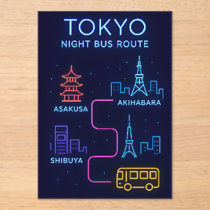 Tokyo Night Bus Route Neon Coaster – Japan Reizen Acryl Uitnodigingen