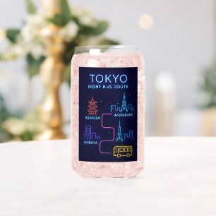 Tokyo Night Bus Route Neon Design Bagage Label Blikvorm Glas
