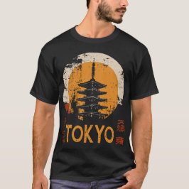 Tokyo Pagoda  Tempel Zonsondergang Silhouet T-shirt