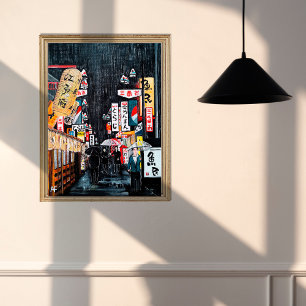 Tokyo Rain Painting beroemd gemaakt door Alfred Fo Canvas Afdruk