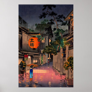 Tokyo Rainy Street, Avond bij Ushigome Koitsu Poster