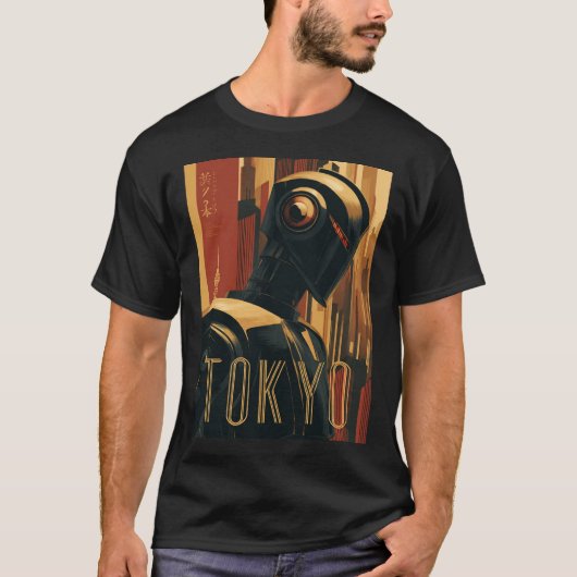 Tokyo Retro Art Deco Poster with Futuristic Robot T-shirt (Voorkant)