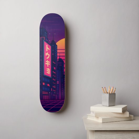 Tokyo Retro-Style Skateboard (Muurkunst)