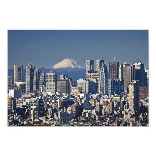 Tokyo, Shinjuku District Skyline, Mount Fuji Foto Afdruk (Voorkant)