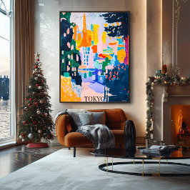 Tokyo Skyline met toren in Fauvistische artistieke Poster