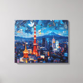 Tokyo Skyline Premium Canvas Muurkunst | nachtstad (Voorkant)