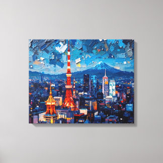 Tokyo Skyline Premium Canvas Muurkunst | nachtstad