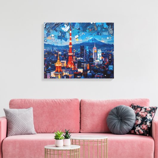 Tokyo Skyline Premium Canvas Muurkunst | nachtstad (Insitu (Woonkamer))