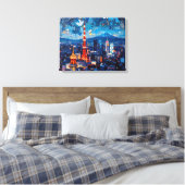 Tokyo Skyline Premium Canvas Muurkunst | nachtstad Afdruk (Insitu (Slaapkamer))
