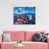 Tokyo Skyline Premium Canvas Muurkunst | nachtstad Afdruk (Insitu (Woonkamer))