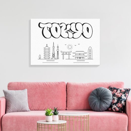 Tokyo Skyline Urban Graffiti Stretched Canvas Art (Insitu (Woonkamer))