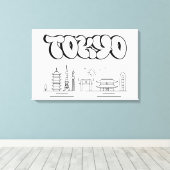 Tokyo Skyline Urban Graffiti Stretched Canvas Art (Insitu (Houten vloer))