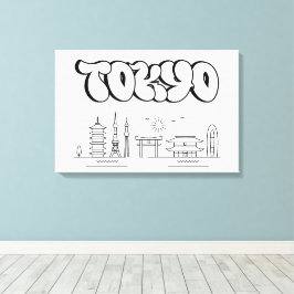 Tokyo Skyline Urban Graffiti Stretched Canvas Art Afdruk