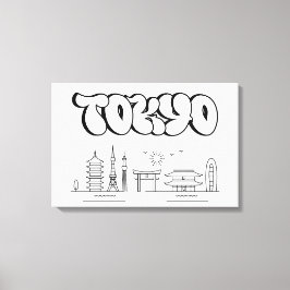 Tokyo Skyline Urban Graffiti Stretched Canvas Art Afdruk