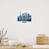 Tokyo Skyline - Waterverf Tokyo Skyline Poster (Keuken)