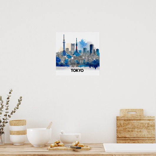 Tokyo Skyline - Waterverf Tokyo Skyline Poster (Keuken)