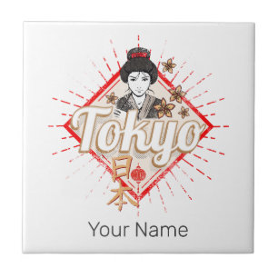 Tokyo Stad Japan Retro Geisha  Flower Tegeltje