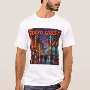 Tokyo Street Neon Anime Stadslandschap Poster T-shirt