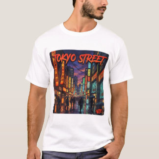 Tokyo Street Neon Anime Stadslandschap Poster T-shirt