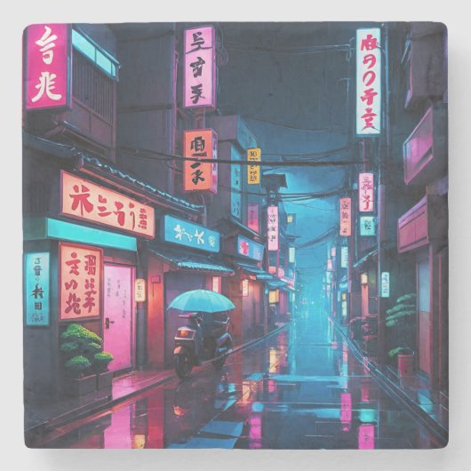 Tokyo Street 's nachts LoFi Art Stenen Onderzetter (Voorkant)