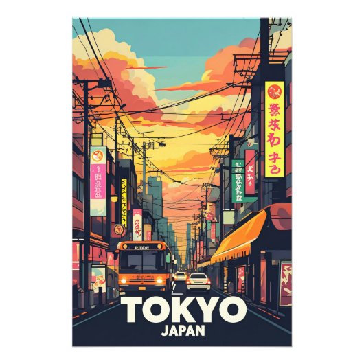 Tokyo Street Sunset-Vibrant stedelijke Japanse sta Foto Afdruk (Voorkant)