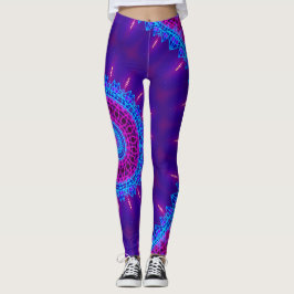 Tokyo Sunset Neon Blacklight Rave Mandala Leggings