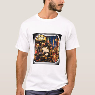 Tokyo Taxi Kat T-shirt   Japanse Stadsnacht Kunst