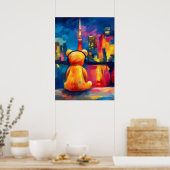 Tokyo Teddy Neon Skyline Night Reflection Poster (Keuken)