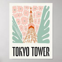 Tokyo Tower Japan abstracte reizen bloemsierkunst Poster