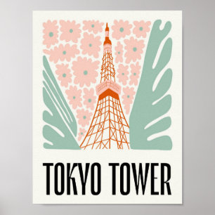 Tokyo Tower Japan abstracte reizen bloemsierkunst Poster