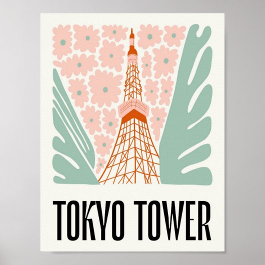 Tokyo Tower Japan abstracte reizen bloemsierkunst Poster (Voorkant)