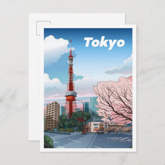Tokyo Tower Japan  Illustratie Reizen Briefkaart (Voorkant / Achterkant)