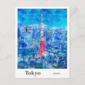 Tokyo Tower Japan Travel Waterverf met de hand get Briefkaart (Voorkant)