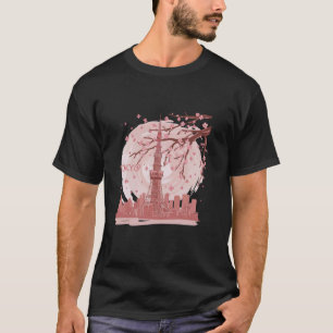 Tokyo Tower met Skyline en Cherry Blossoms Design T-shirt