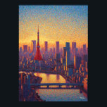 Tokyo Tower Pointillism Skyline Sunset Art Poster<br><div class="desc">Colorful pointillist painting of Tokyo featuring the Tokyo Tower rising above the city skyline at sunset. Thousands of vibrant dots create a glowing neo-impressionist cityscape filled with dramatic sky colors and shimmering river reflections.</div>