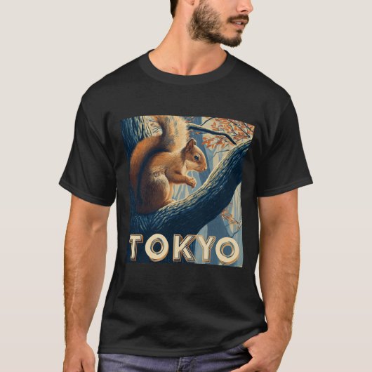 Tokyo Travel Poster — Art-Deco Squirrel in Forest  T-shirt (Voorkant)