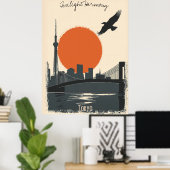 Tokyo Twilight - Minimalistische Skyline Reflectie Poster (Thuiskantoor)