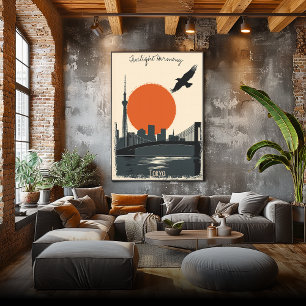 Tokyo Twilight - Minimalistische Skyline Reflectie Poster